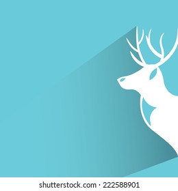deer head in blue background, flat and shadow design