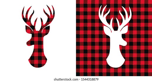 

Deer head buffalo plaid  set. Vector illustration woodland  animal . Lumberjack  clipart. 