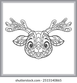Deer head cartoon mandala arts isolated  on white background
