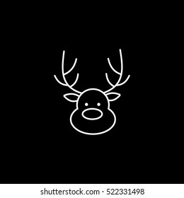 Deer Head Christmas New Year Line Icon On Black Background