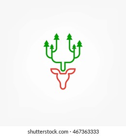 Deer head with Christmas trees on the horns. Vector illustration.