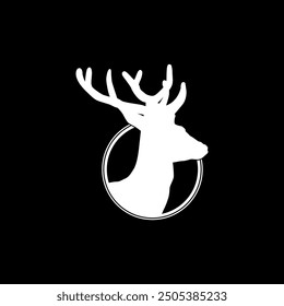 Deer Head in the Circle Frame, flat  style, simple and memorable, can use for Logo Gram, Animal Illustration, Apps, Website or Graphic Design Element. Vector Illustration