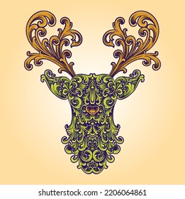 Deer head classic ornament illustration vector illustrations for your work logo, merchandise t-shirt, stickers and label designs, poster, greeting cards advertising business company or brands