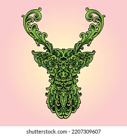 Deer head classic ornament illustration vector illustrations for your work logo, merchandise t-shirt, stickers and label designs, poster, greeting cards advertising business company or brands