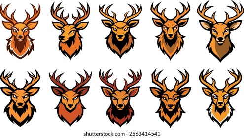 Deer Head, Collection of Majestic deer head vector art illustration