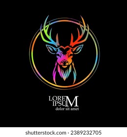 Deer head colored logo in a circle. hand drawing. Not AI, Vector illustration