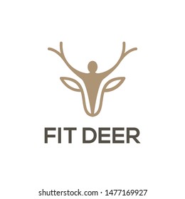 Deer head combine with fun people Healthy Life logo design 