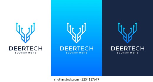 Deer head connect tech lines logo design template icon symbol illustration
