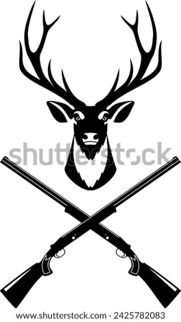 Deer Head and Crossed Hunting Rifles Isolated in Flat Style. Vector Illustration.