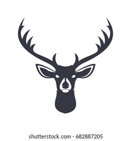 Deer head dark blue silhouette. Vector illustration.