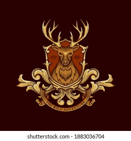 Deer head Design Element in Vintage Style for Logotype, Label, Badge, T-shirts and other design. Hunting club Retro vector illustration. - Vector