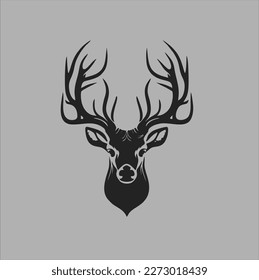 Vector de diseño de cabeza de ciervo sobre fondo gris. Ilustración vectorial de icono animal de ciervo.