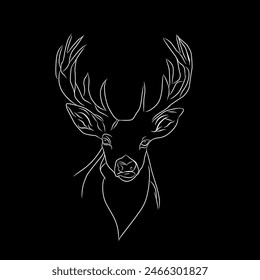 Deer head design vector white line on black background. Deer animal icon vector illustration