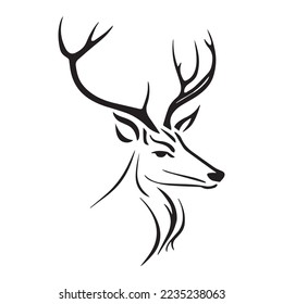 Deer head design in vintage style. Deer logo line vector