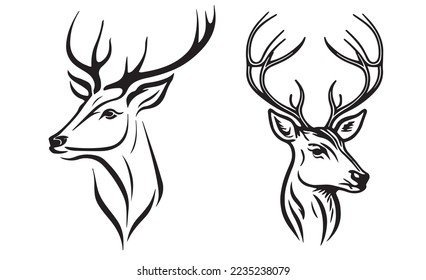 Deer head design in vintage style. Deer logo line vector