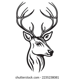 Deer head design in vintage style. Deer logo line vector