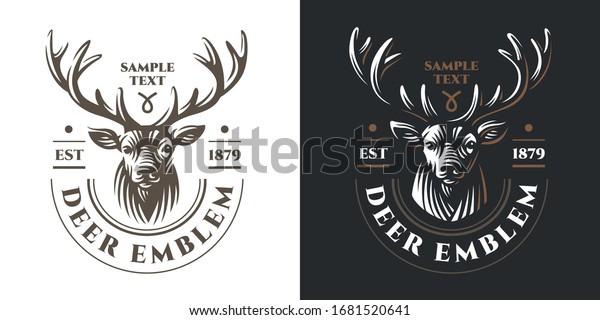 Deer head Design in Vintage Style for white\
and dark background