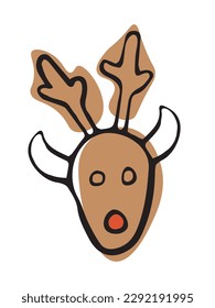 Deer head in doodle style on a white background. A vector illustration of a deer in the cartoon style. Deer for the design of Christmas cards, website, advertising companies, logo. Sweet doe. 10 EPS