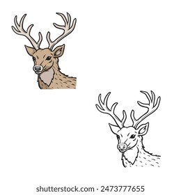 deer head drawing with line art style. Simple design outline style. Easy to edit. Reindeer vector illustration