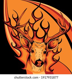 Deer head with flames vector illustration art
