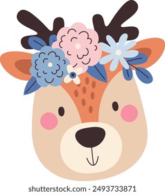 Cabeza De Ciervo Con Ilustración vectorial De Corona Floral