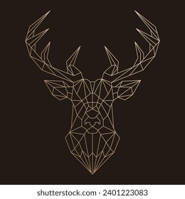 Deer head, geometric polygonal illustration of a reindeer in color. Poster, logo, wall art. Line art, vector