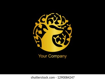 Deer head gold Design Element in Vintage Style for Logotype, Label, Badge, T-shirts and other design. Hunting club Retro vector illustration. - Vector 