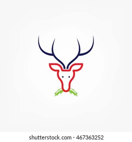 Deer head with grass in the mouth. Vector illustration.