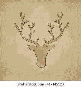 Deer head. Grunge Hand drawn vector stock illustration