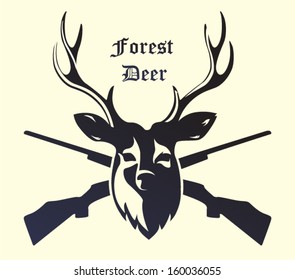 Deer head with guns isolated on background