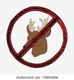 Deer head. Hand drawn vector stock illustration in red sign