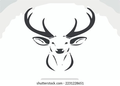 Deer head wıth horn black and whıte