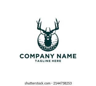 deer head with horn and golf silhouette illustration logo design