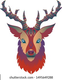 deer head, horned reindeer illustration