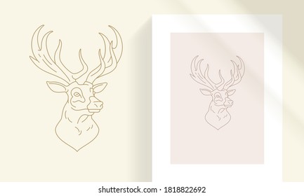 Deer head with huge antlers silhouette linear vector illustration. Forest reindeer hunting minimal object outline style. Good for hunters club logo emblem or poster decoration.