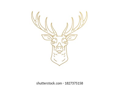 Deer head with huge antlers silhouette linear vector illustration. Forest reindeer hunting minimal object outline style. Good for hunters club logo emblem or poster decoration.