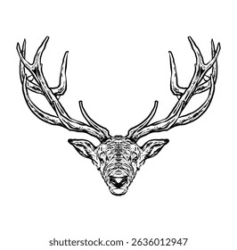 Deer head hunter hand drawn sketch vector illustration