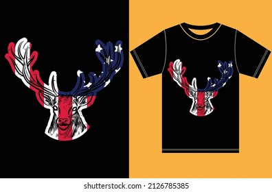 Deer Head Hunting With American Flag.American Gift For Wife, Husband, Girlfriend, Boyfriend.Hunting T-shirt Design.