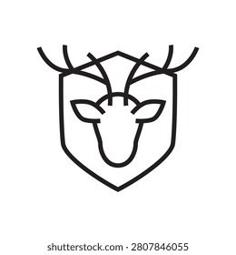 Deer head hunting trophy vector icon. Outline illustration of a taxidermy buck mounted on a shield plaque.