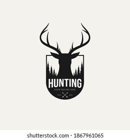 deer head hunting vintage logo badge template vector illustration design