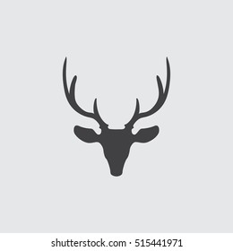 Deer head icon in a flat design in black color. Vector illustration eps10