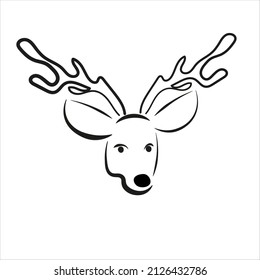 Deer Head Icon Logo, vector image in line art style. Black sketch isolated on white background