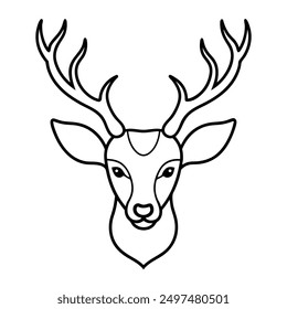 Hirschkopf-Symbol, Vektorgrafik - Cartoon, Clipart, Line Art Design