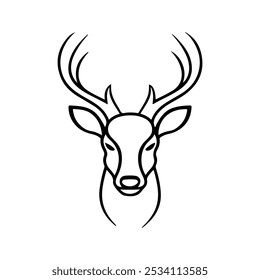 Deer head icon vector line art.