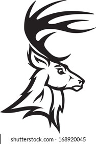 Deer Head Illustrated Deer Bust Profile. Black and White. Vector file.