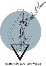 Deer head illustration, drawing, vector, white background