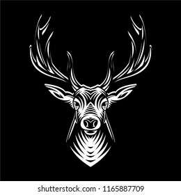 Deer Head  Illustration Front View Logo Mascot Icon Solid Color Negative Space In Black Background