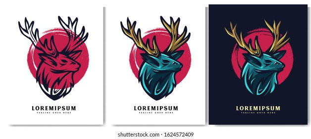 deer head illustration logo design, this design shows a burning passion, maximum confidence and strength, this design can also be used for print and digital media
