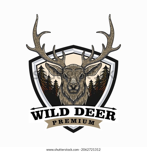 deer head illustration logo\
design