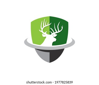 deer head inside shield with circular orbit